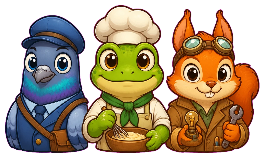 Three cheerful mystery suspects