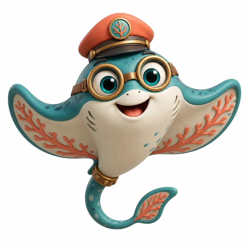 Milo, a cheerful manta ray navigator