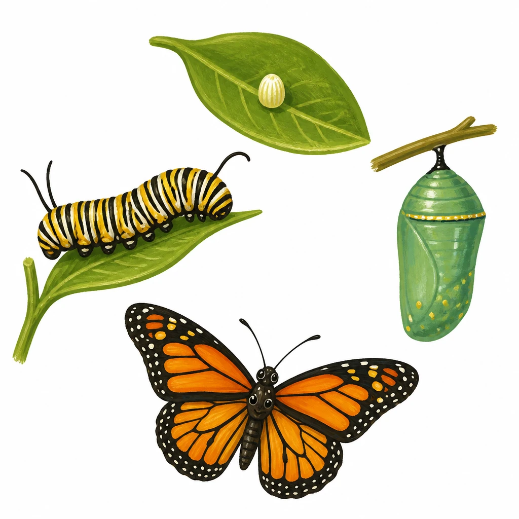 Butterfly life-cycle specimens in no particular order