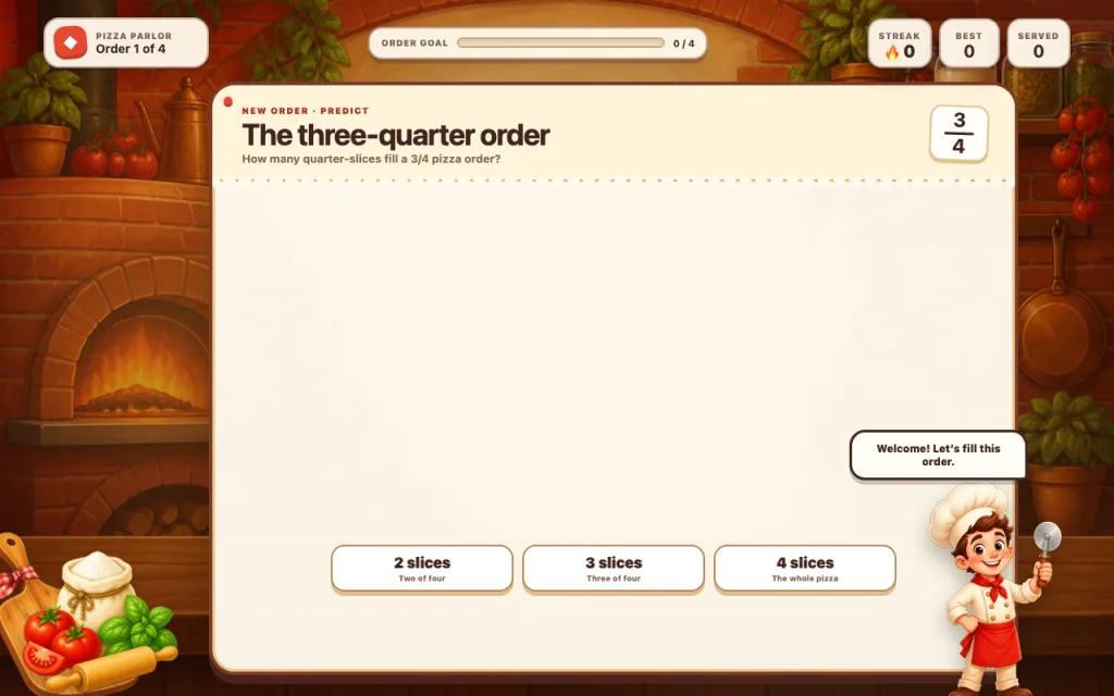 An interactive fraction slicing lesson